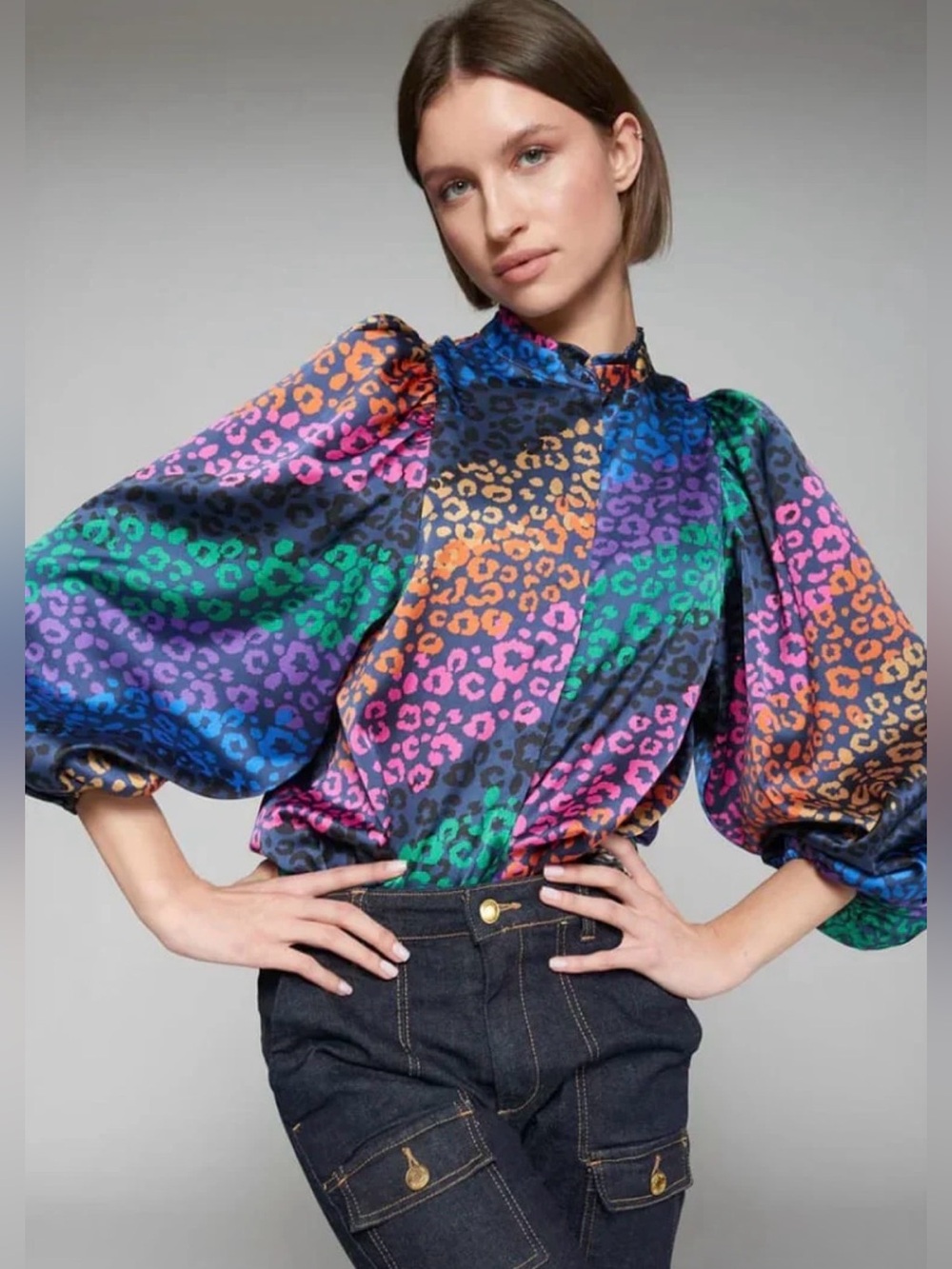VILAGALLO Tatiana Leopard Multi Blouse Size (40) 8 Medium